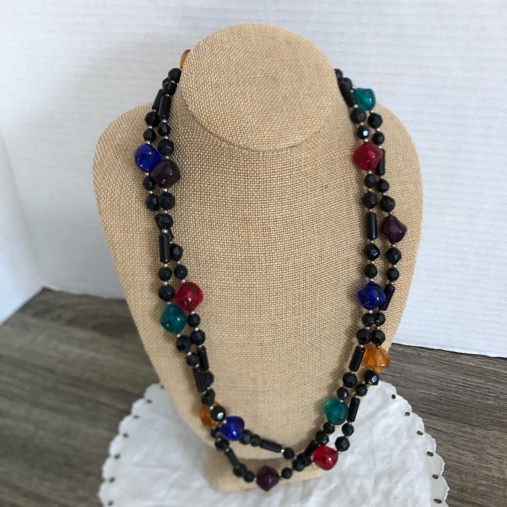 Vtg Multicoloured Lucite Beaded Two Strand Necklace